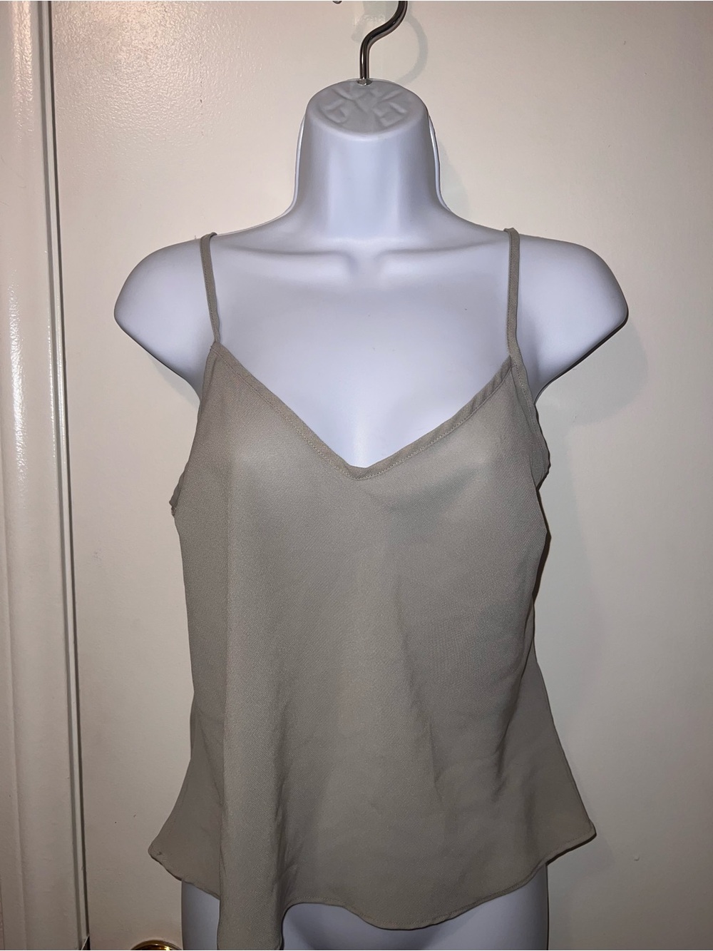 Silk Spaghetti Strap V-Neck Tank Top - Taupe